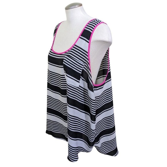 Torrid Striped Pocket Tank Top Black White Neon Pink Trim Womens Plus Size 3X - Picture 8 of 11